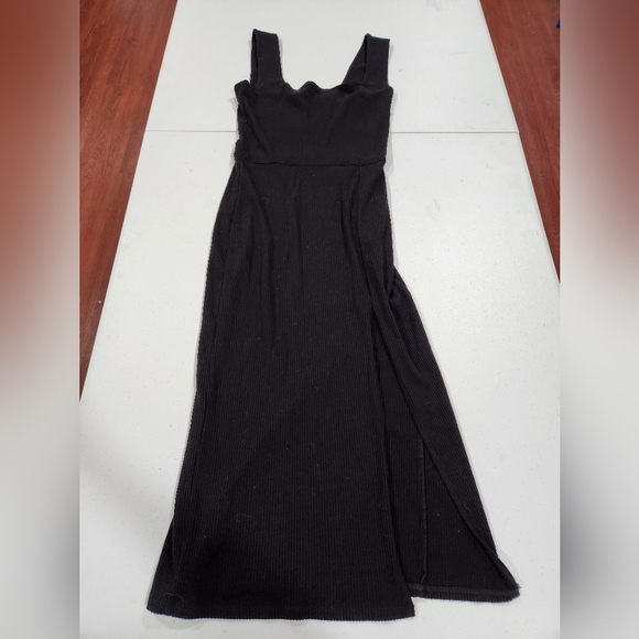 Reformation Cassi Knit Black Sleeveless Dress Square Neck Leg Slit - Picture 2 of 5